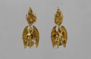 Paar goldene Ohrringe mit Ganymed und dem Adler, ca. 330–300 v. Chr.